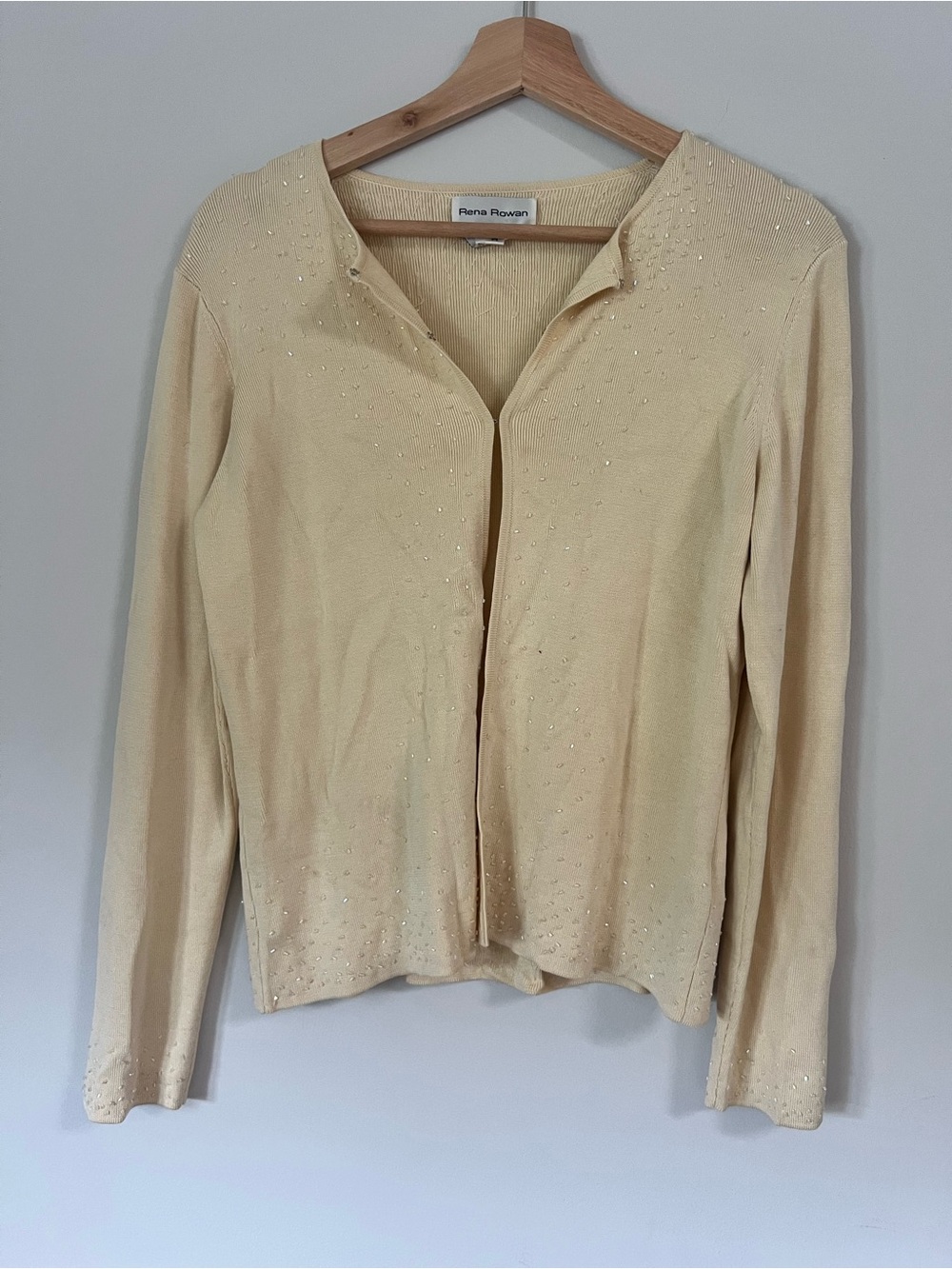 Rena Rowan Light Cream Beaded Open-Front Cardigan